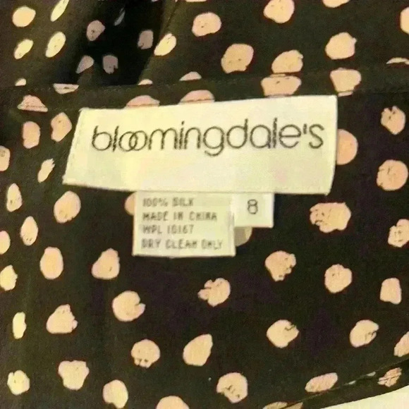 BLOOMINGDALES 100% SILK Black & Cream POLKA DOT TOP SIZE 8 - Picture 3 of 3